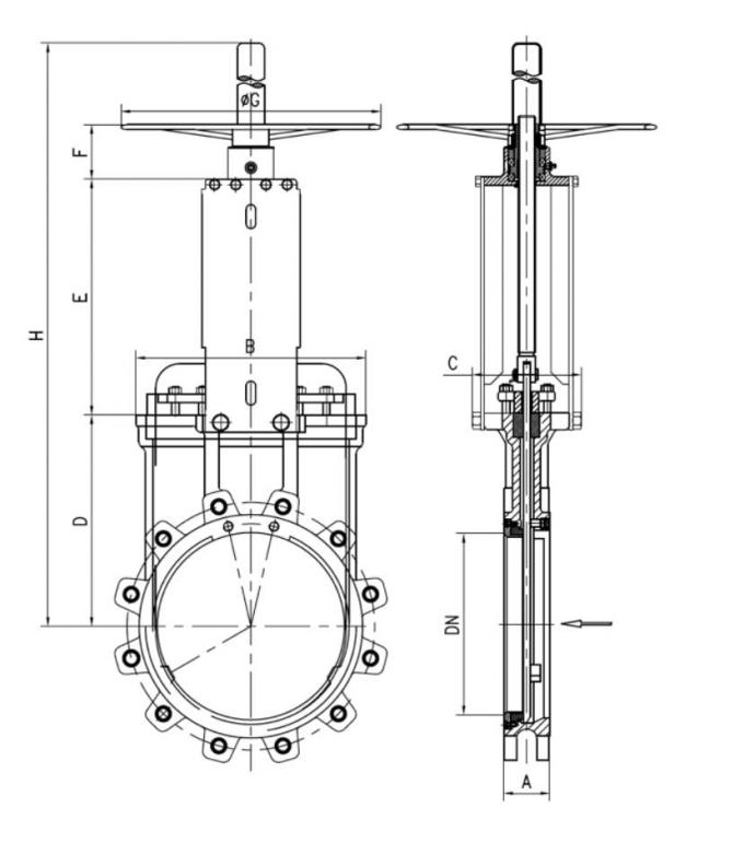 Tipo unidireccional industrial del filo de la oblea de la válvula de puerta de la operación manual 0